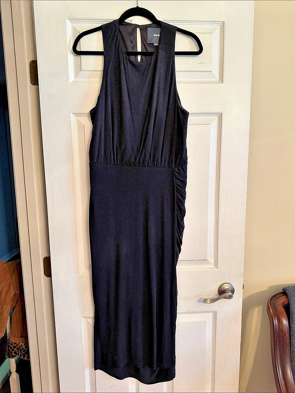 Maeve Ruched Side Sleeveless Midi Dress Black Medium